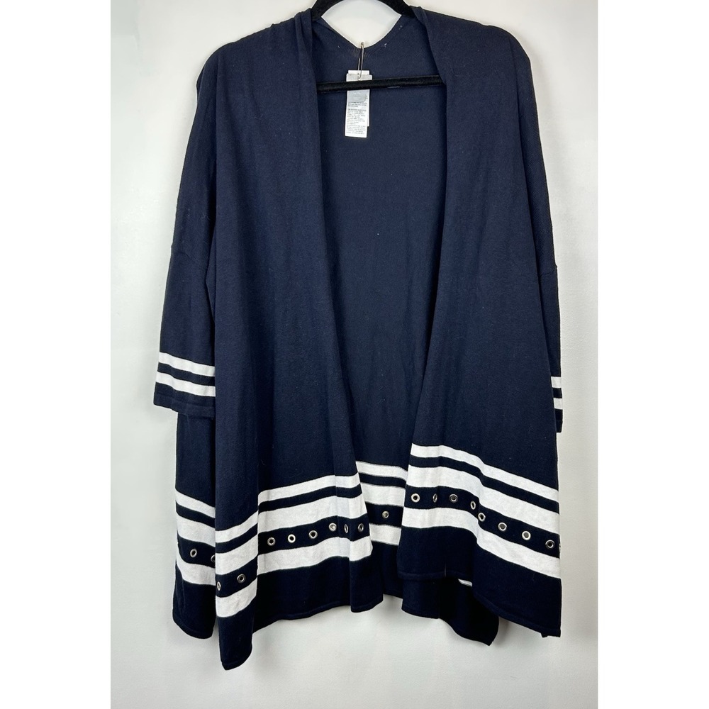 Chicos Sweater Womens Large XL Poncho Navy With White Stripes Knit Old Money